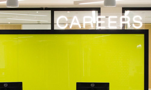 Yellow background with careers sign