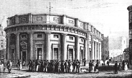 Old drawing of the Cotton Exchange Manchester, 1800s