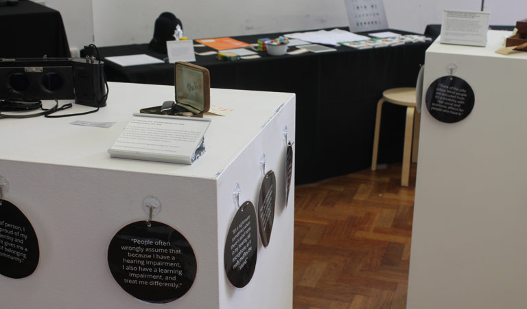 The exhibition included quotes from personal experiences of people with vision and hearing impairment.