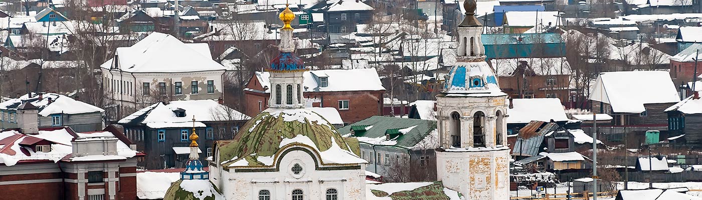 Russian town in the snow