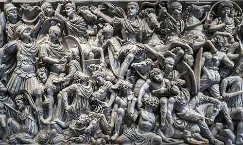 Relief sculpture of the Roman army in battle.