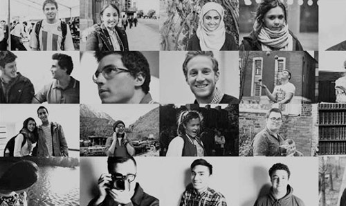 Black and white collage of people