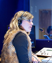 Student in a translation booth