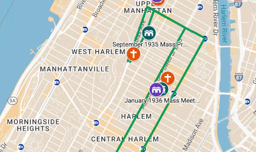 A screenshot of a Google map of Harlem