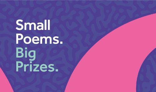 Small Poems, Big Dreams in white and sage green text against a purple background with pink curves.