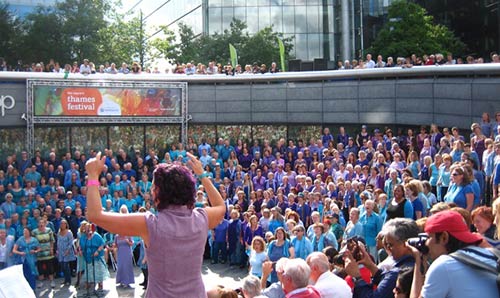 A crowd gathering at Thames Festival