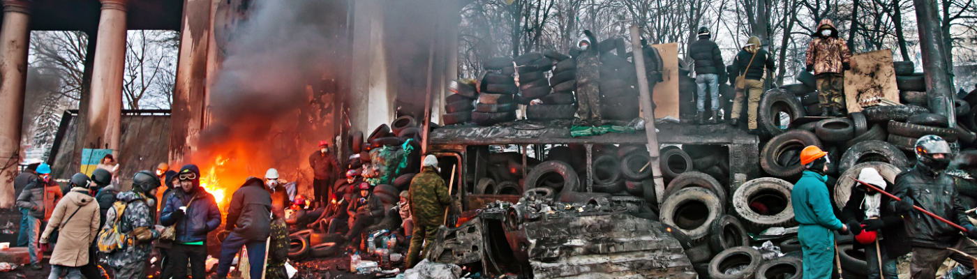 Protesters burning pile of tyres