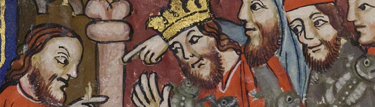 Medieval book illustration featuring a king