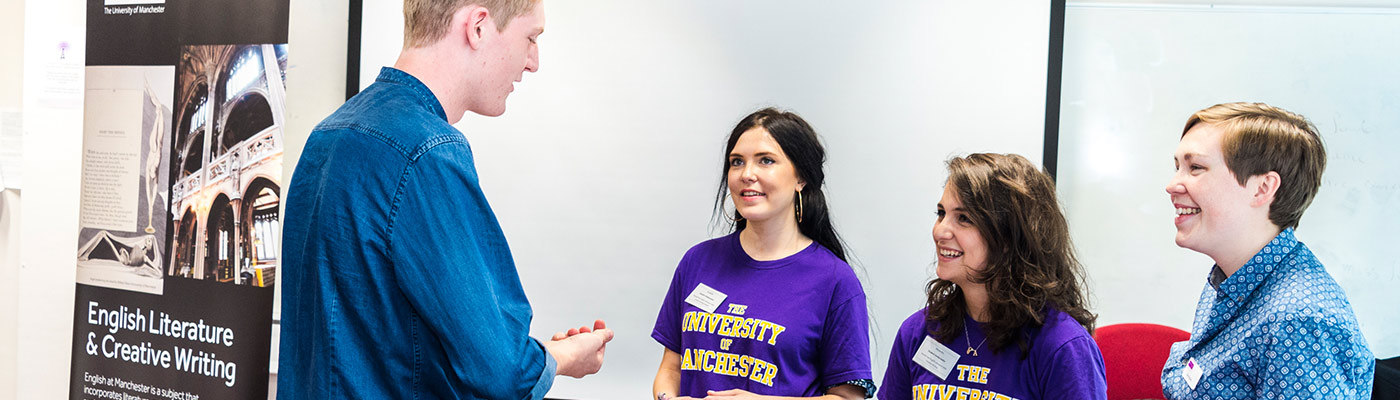 Students talking at an open day