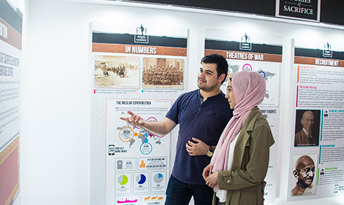 Students looking at display in history exhibit