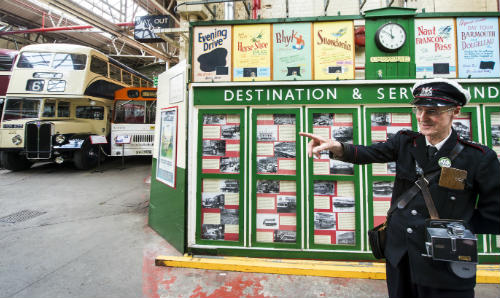 Conductor and bus exhibit in the Museum of Science and Industry