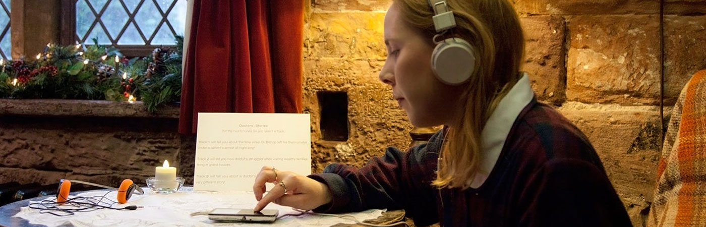 female student with headphones