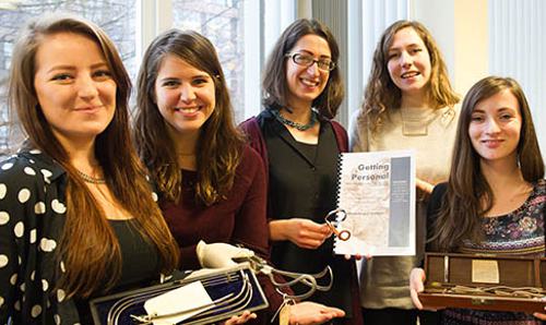 MA Art Gallery and Museum Studies students with some of the medical instruments they researched