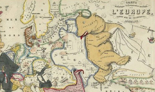 Russian bear in a zoomorphic map of Europe