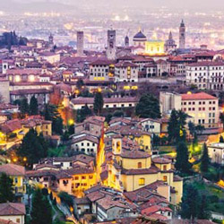 Italian town from afar at dusk