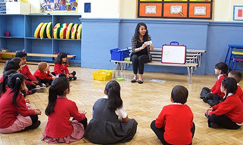 Student teaching school children