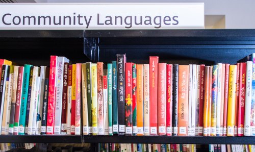 bookshelf of language books